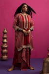 Buy_Pink City By Sarika_Red Silk Embroidery, Sequins Round Neck Lazy Stylefiesta Kaftan Skirt Set _at_Aza_Fashions