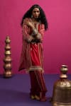 Shop_Pink City By Sarika_Red Silk Embroidery, Sequins Round Neck Lazy Stylefiesta Kaftan Skirt Set _Online_at_Aza_Fashions