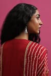 Pink City By Sarika_Red Silk Embroidery, Sequins Round Neck Lazy Stylefiesta Kaftan Skirt Set _at_Aza_Fashions