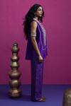 Pink City By Sarika_Purple Silk Embroidery, Gota Patti Round Neck Lotus Kurta Pant Set _Online_at_Aza_Fashions
