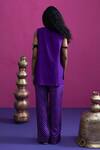 Shop_Pink City By Sarika_Purple Silk Embroidery, Gota Patti Round Neck Lotus Kurta Pant Set _at_Aza_Fashions