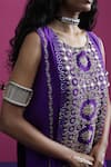 Pink City By Sarika_Purple Silk Embroidery, Gota Patti Round Neck Lotus Kurta Pant Set _at_Aza_Fashions