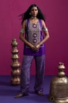 Buy_Pink City By Sarika_Purple Silk Embroidery, Gota Patti Round Neck Lotus Kurta Pant Set _at_Aza_Fashions