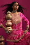 Shop_Pink City By Sarika_Pink Silk Gota Patti, Embroidery Round Neck Rani Bandhani Matka Kurta Pant Set _Online_at_Aza_Fashions