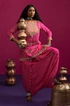 Buy_Pink City By Sarika_Pink Silk Gota Patti, Embroidery Round Neck Rani Bandhani Matka Kurta Pant Set 