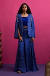 Buy_Pink City By Sarika_Blue Silk Sequins Square Electrifying Bandhani Cape Set _Online_at_Aza_Fashions