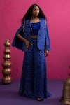 Buy_Pink City By Sarika_Blue Silk Sequins Square Electrifying Bandhani Cape Set _at_Aza_Fashions