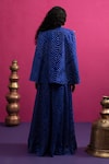 Shop_Pink City By Sarika_Blue Silk Sequins Square Electrifying Bandhani Cape Set _at_Aza_Fashions