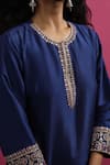 Pink City By Sarika_Blue Silk Mirrors, Embroidery Round Neck Love Kurta Pant Set _Online_at_Aza_Fashions