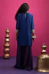Shop_Pink City By Sarika_Blue Silk Mirrors, Embroidery Round Neck Love Kurta Pant Set _at_Aza_Fashions