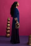 Pink City By Sarika_Blue Silk Mirrors, Embroidery Round Neck Love Kurta Pant Set _at_Aza_Fashions