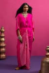 Buy_Pink City By Sarika_Fuchsia Silk Embroidery, Sequins Round Neck Love Rani Skirt Set _at_Aza_Fashions