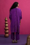 Shop_Pink City By Sarika_Purple Silk Beads, Embroidery V-neck Baingani Kaftan Pant Set _at_Aza_Fashions
