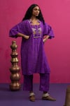 Buy_Pink City By Sarika_Purple Silk Beads, Embroidery V-neck Baingani Kaftan Pant Set _Online_at_Aza_Fashions