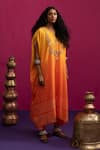 Buy_Pink City By Sarika_Yellow Silk Round Neck Mangalya Ombre Kaftan Pant Set _at_Aza_Fashions