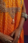 Buy_Pink City By Sarika_Yellow Silk Round Neck Mangalya Ombre Kaftan Pant Set 