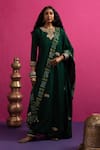 Buy_Pink City By Sarika_Green Cotton, Mohair Embroidery Round Neck Peacock Draped Kurta Set _at_Aza_Fashions