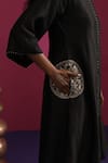 Buy_Pink City By Sarika_Black Silk, Chanderi, Cotton Embroidery Round Neck Peacock Pocket Kurta Set _Online_at_Aza_Fashions