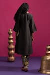 Shop_Pink City By Sarika_Black Silk, Chanderi, Cotton Embroidery Round Neck Peacock Pocket Kurta Set _at_Aza_Fashions