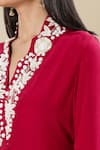 Buy_Samyukta Singhania_Red Crepe Metallic Thread V-neck Kurta Set 