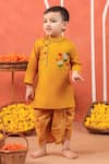 Cute Couture_Yellow Cotton Embroidery Vrindavan Kurta And Dhoti Pant Set _Online_at_Aza_Fashions