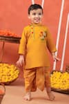 Cute Couture_Yellow Cotton Embroidery Vrindavan Kurta And Dhoti Pant Set _at_Aza_Fashions