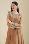 Samyukta Singhania_Brown Chinon Zari, Mirrors Round Neck Zardozi Embroidered Anarkali _at_Aza_Fashions