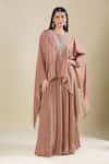Shop_Samyukta Singhania_Brown Crepe Cut Work V-neck Heavy Dana Kaftan And Flared Pant _at_Aza_Fashions