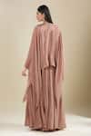 Samyukta Singhania_Brown Crepe Cut Work V-neck Heavy Dana Kaftan And Flared Pant _Online_at_Aza_Fashions