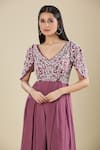Shop_Samyukta Singhania_Wine Chinon Embroidery V-neck Cut Dana Gown _Online_at_Aza_Fashions