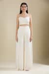 Shop Samyukta Singhania White Chinon, Tissue Cut Work, Sequins Kaftan Set With Flared Pant And Bustier Online at Aza Fashions Shop_Samyukta Singhania_White Chinon, Tissue Cut Work, Sequins Kaftan Set With Flared Pant And Bustier _Online_at_Aza_Fashions