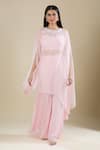 Samyukta Singhania Pink Chinon, Tissue Embroidery, Sequins Round Neck, Cut Dana Kaftan Set at Aza Fashions Samyukta Singhania_Pink Chinon, Tissue Embroidery, Sequins Round Neck, Cut Dana Kaftan Set _at_Aza_Fashions