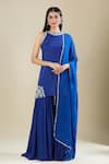 Shop_Samyukta Singhania_Blue Chinon Embroidery High Neck Zardozi Kurta Sharara Set _Online_at_Aza_Fashions