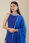 Samyukta Singhania_Blue Chinon Embroidery High Neck Zardozi Kurta Sharara Set _at_Aza_Fashions