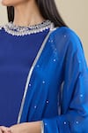 Shop_Samyukta Singhania_Blue Chinon Embroidery High Neck Zardozi Kurta Sharara Set 