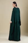 Shop_Samyukta Singhania_Green Crepe Embroidery Round Neck Heavy Cut Dana Kaftan And Flared Pant _at_Aza_Fashions