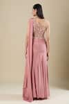 Shop_Samyukta Singhania_Rose Gold Crepe Embroidery, Sequins One Shoulder Sequence Lehenga Set _at_Aza_Fashions