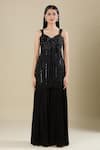 Buy_Samyukta Singhania_Black Chinon Sequins Sweetheart Neck Heavy Embroidered Kurta Sharara Set _Online_at_Aza_Fashions