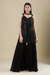 Buy_Samyukta Singhania_Black Chinon Sequins Sweetheart Neck Heavy Embroidered Kurta Sharara Set _at_Aza_Fashions