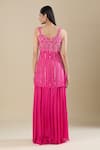 Shop_Samyukta Singhania_Pink Chinon Sequins, Cut Work Sweetheart Neck Heavy Embroidered Hot Kurta Set _at_Aza_Fashions