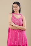 Samyukta Singhania_Pink Chinon Sequins, Cut Work Sweetheart Neck Heavy Embroidered Hot Kurta Set _at_Aza_Fashions