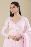 Samyukta Singhania Pink Chinon Mirrors V-neck Work Anarkali Set Online at Aza Fashions Samyukta Singhania_Pink Chinon Mirrors V-neck Work Anarkali Set _Online_at_Aza_Fashions