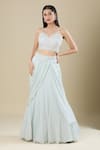 Buy_Samyukta Singhania_Blue Chinon Embroidery, Zari V-neck Powder Cut Dana Zardozi Lehenga Set _at_Aza_Fashions
