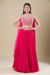 Buy Samyukta Singhania Pink Chinon Embroidery Off-shoulder, V-neck Hot Lehenga Set at Aza Fashions Buy_Samyukta Singhania_Pink Chinon Embroidery Off-shoulder, V-neck Hot Lehenga Set _at_Aza_Fashions
