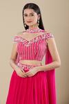 Samyukta Singhania Pink Chinon Embroidery Off-shoulder, V-neck Hot Lehenga Set at Aza Fashions Samyukta Singhania_Pink Chinon Embroidery Off-shoulder, V-neck Hot Lehenga Set _at_Aza_Fashions