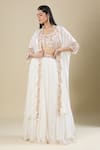 Buy_Samyukta Singhania_White Chinon Sequins, Embroidery Round Neck, Open Antique Sequence Lehenga Set _at_Aza_Fashions