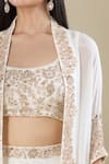 Buy_Samyukta Singhania_White Chinon Sequins, Embroidery Round Neck, Open Antique Sequence Lehenga Set 