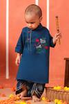Buy_Cute Couture_Blue Cotton Embroidery Vrindavan Kurta And Dhoti Pant Set _at_Aza_Fashions