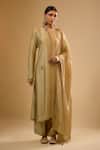Buy_Label Niti Bothra_Green Silk Embroidery Mandarin Collar Butti Kurta With Pant _at_Aza_Fashions