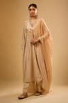Buy_Label Niti Bothra_Ivory Silk Embroidery V-neck Kurta With Pant _at_Aza_Fashions